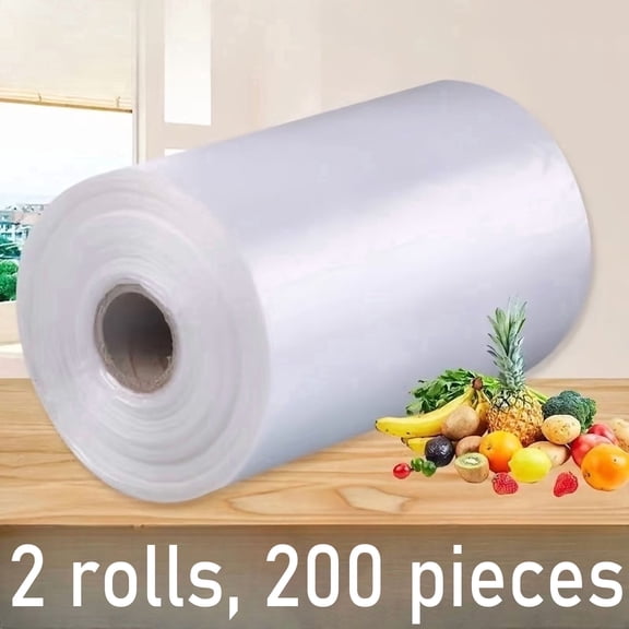 7.87"x11.87" Clear Plastic Food Storage Bags, 2 Rolls 400 Pcs, For Produce Fruit Vegetable Kitchen Refrigerator Use