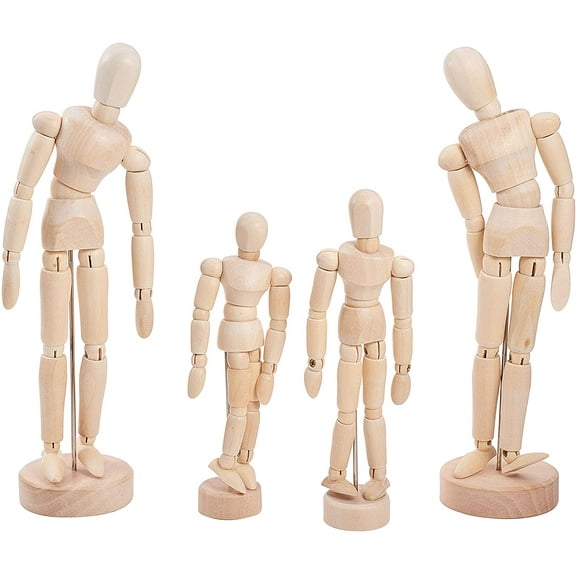 4 Pcs Wooden Artist Drawing Articulated Manikin Blockhead, Flexible Wooden Doll Human Figure Puppet Model for Sketch Charcoal Home Office Desk Decoration Gift