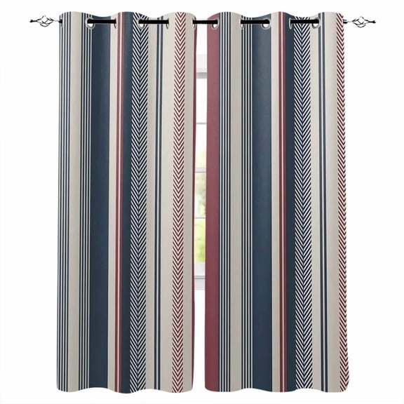 Fsddascl Colorful Boho Blackout Curtains for Bedroom/Living Room, Thermal Insulated Kitchen Curtains, Vintage Farmhouse Red Blue Abstract Striped Grommet Darkening Window Treatment Drapes 42"x84"x2
