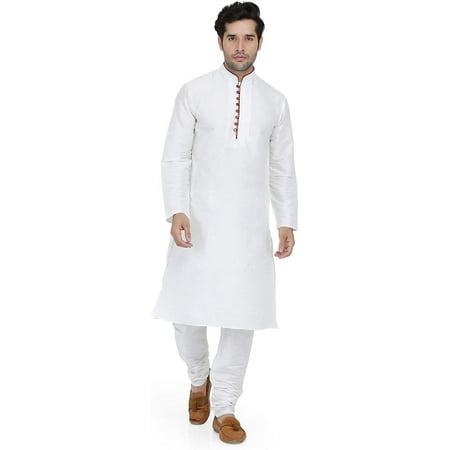 

Royal Kurta Mens Silk Blend Loop Button Kurta Pyjama Set White 42