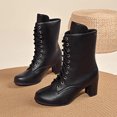 thumbnail image 6 of Fashion Women's Solid Ankle Boots Lace Up Short Booties with Square Heels for Autumn Wear, 6 of 9