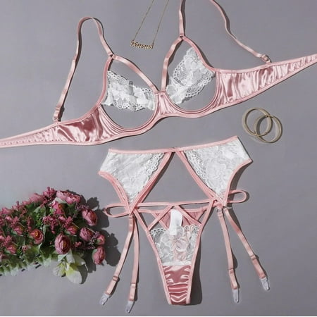 Chuancc Womens Underwear Lingerie G-String Thong Sleepwear G-String Lace Sexy Underwear Garter Sexy Underwear for Women Bra for Women Clearance Pink L