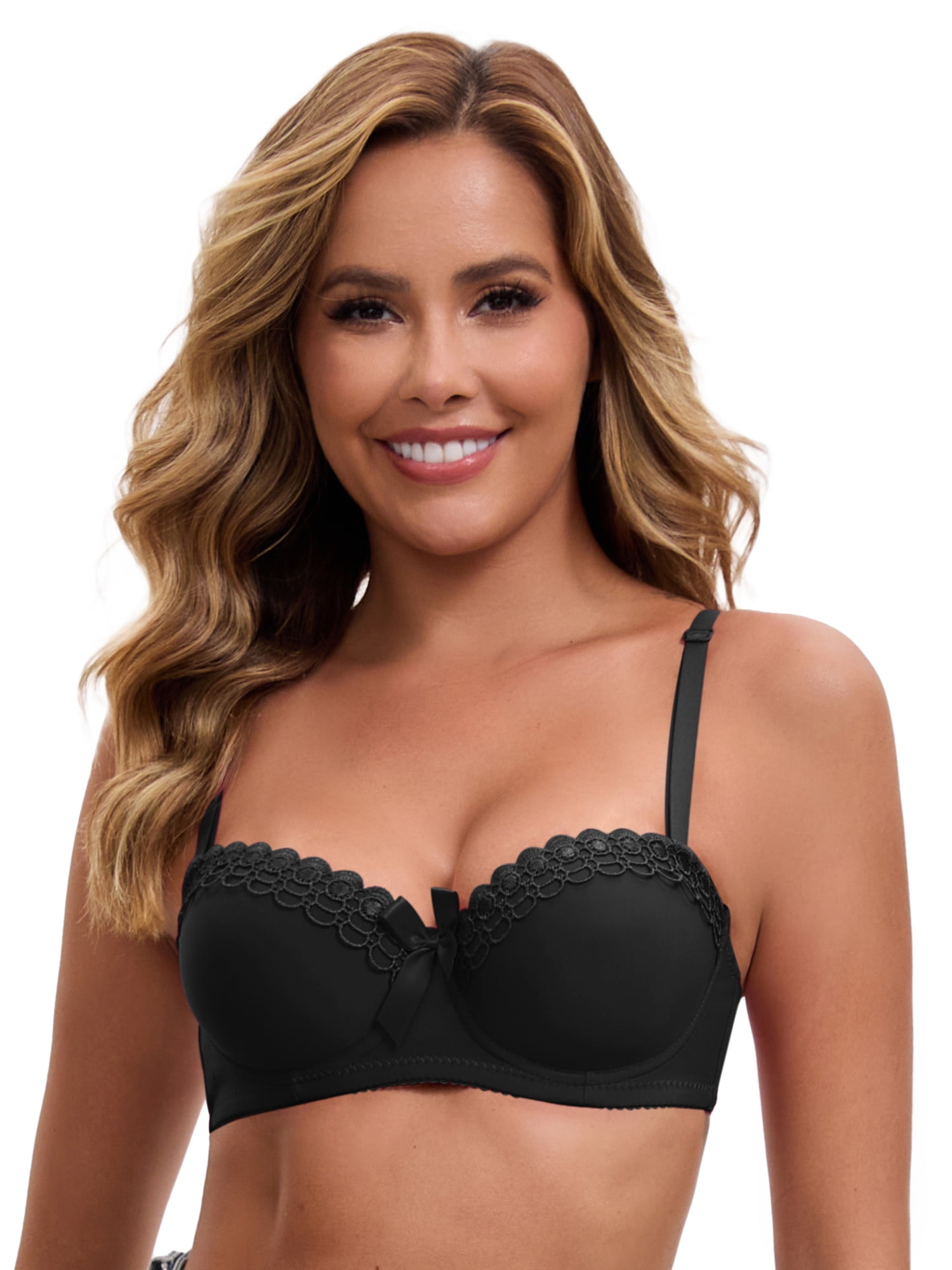 DARING DIVA Women's Soft Convertible Half Cup Underwire Push Up Bow Lingerie M Black
