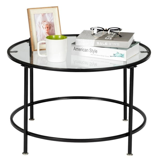 Ktaxon 26 Round Tempered Glass Black Frame Coffee Table Com Ktaxon 26 Round Tempered Glass Black, Round Black Coffee Tables Ikea
