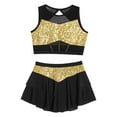 thumbnail image 5 of CHICTRY Kids Girls Hip Hop Jazz Latin Dance Suit Sequin Crop Top with Mini Skirt Cheer Leader Outfits Gold 16, 5 of 7