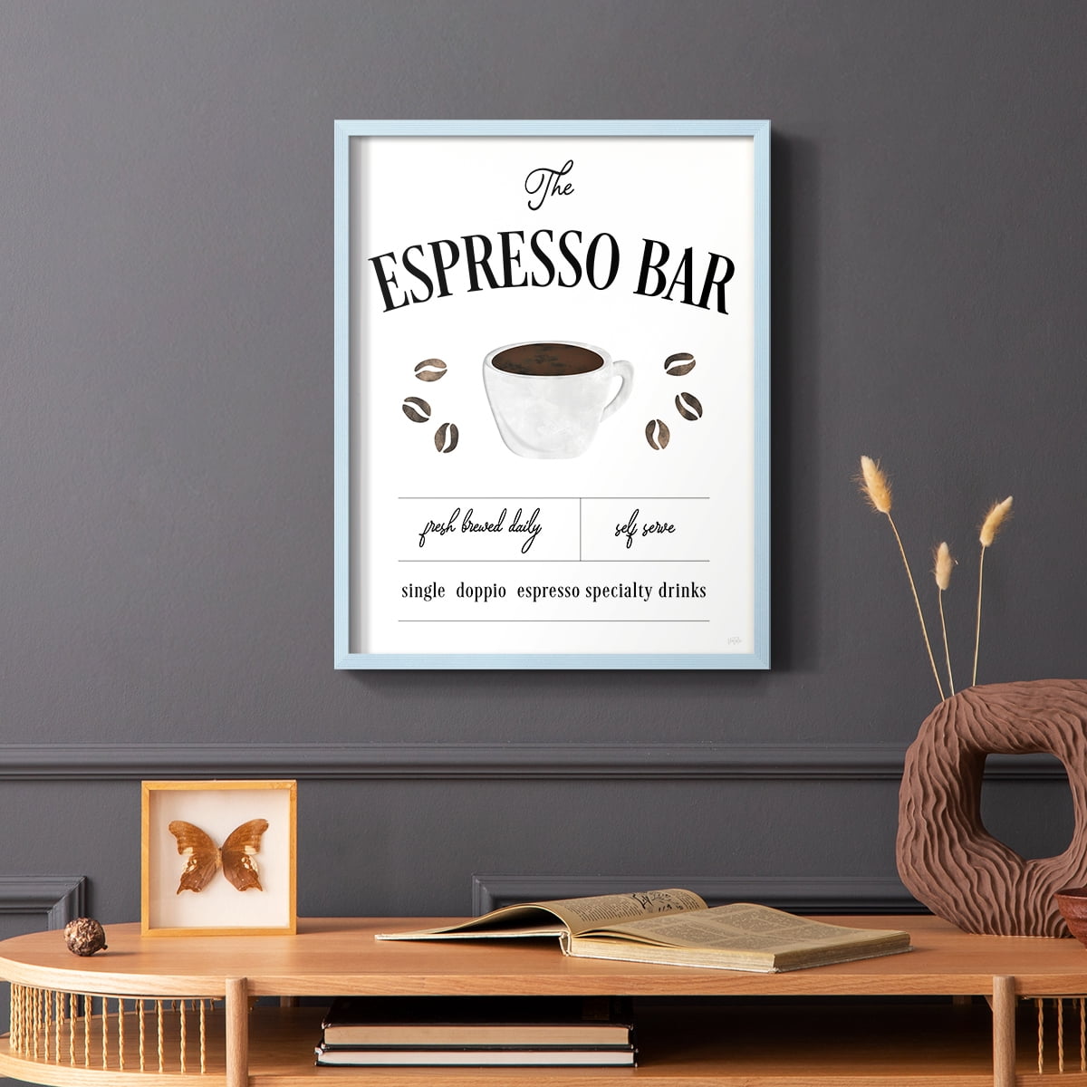 Fresh Brewed Espresso Bar in Blue Solid Wood 11 x 14 Framed Print