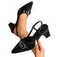 thumbnail image 4 of Miluxas Leather Adjustable Buckle Slingback Heels for Ladies, Pointed Toe Square Block Heel Back Strap Mules, Chic Footwear Black 9.5(43), 4 of 9