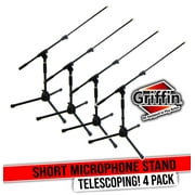 GRIFFIN Low-Profile Microphone Stand (4 PACK) | Short Tripod Mic Stand with Boom Arm for Bass Drum, Studio Recording, Stage Monitor Speakers & Guitar Amps | Small Height Telescoping Holder