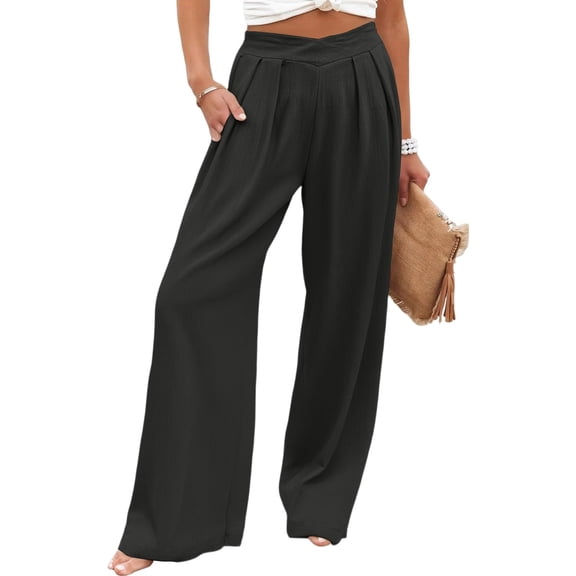 Women Linen Pants High Waisted Pants for Women Wide Leg Plus Size Palazoos with Pockets Womens Summer Beach Vacation Long Trousers