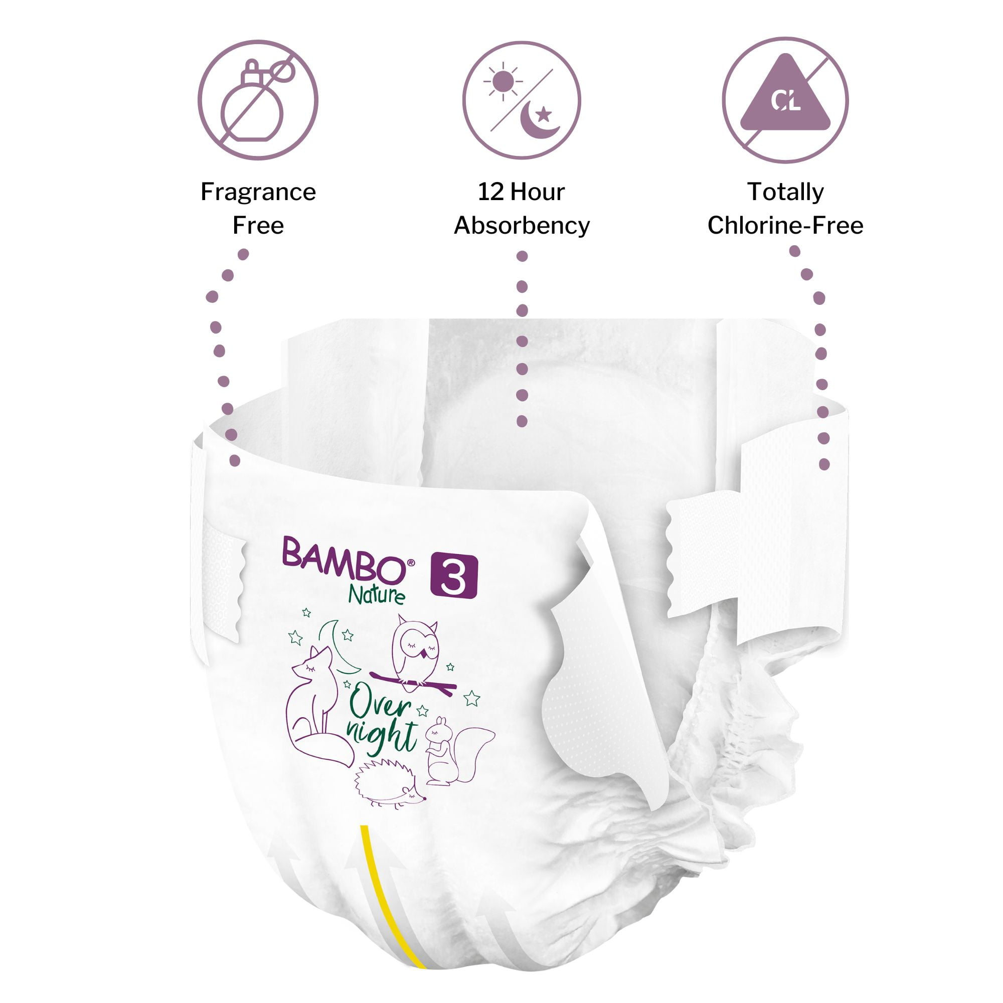 Bambo Nature Overnight Diapers, Eco-Friendly Disposable Baby Diapers - Size 3, 9-18 lbs, 26 Count, 4 Packs, 104 Total