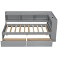 thumbnail image 5 of Twin Size L-Shaped Bookcase Bed with Built-In Charging Station, 2 Storage Drawers & Solid Wood Frame, No Box Spring Needed, Space-Saving Multifunctional Sofa Bed, Easy Assembly, Grey, 5 of 9