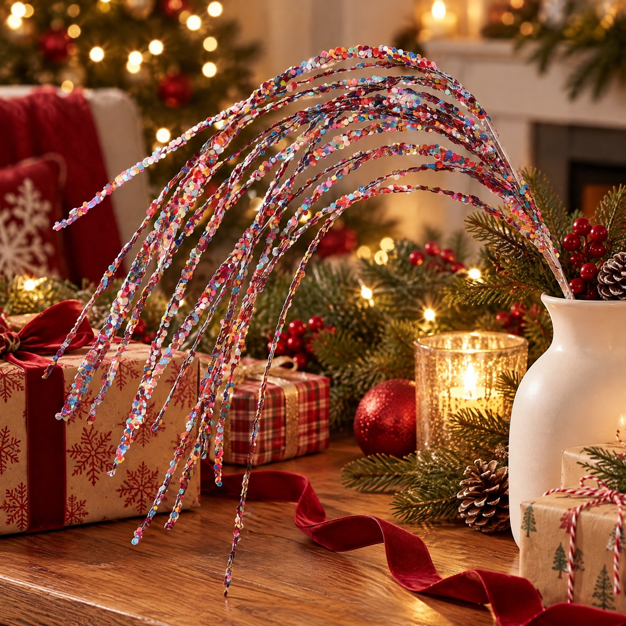 Multicolor Sequin Spray Decorative Christmas Pick, by Holiday Time