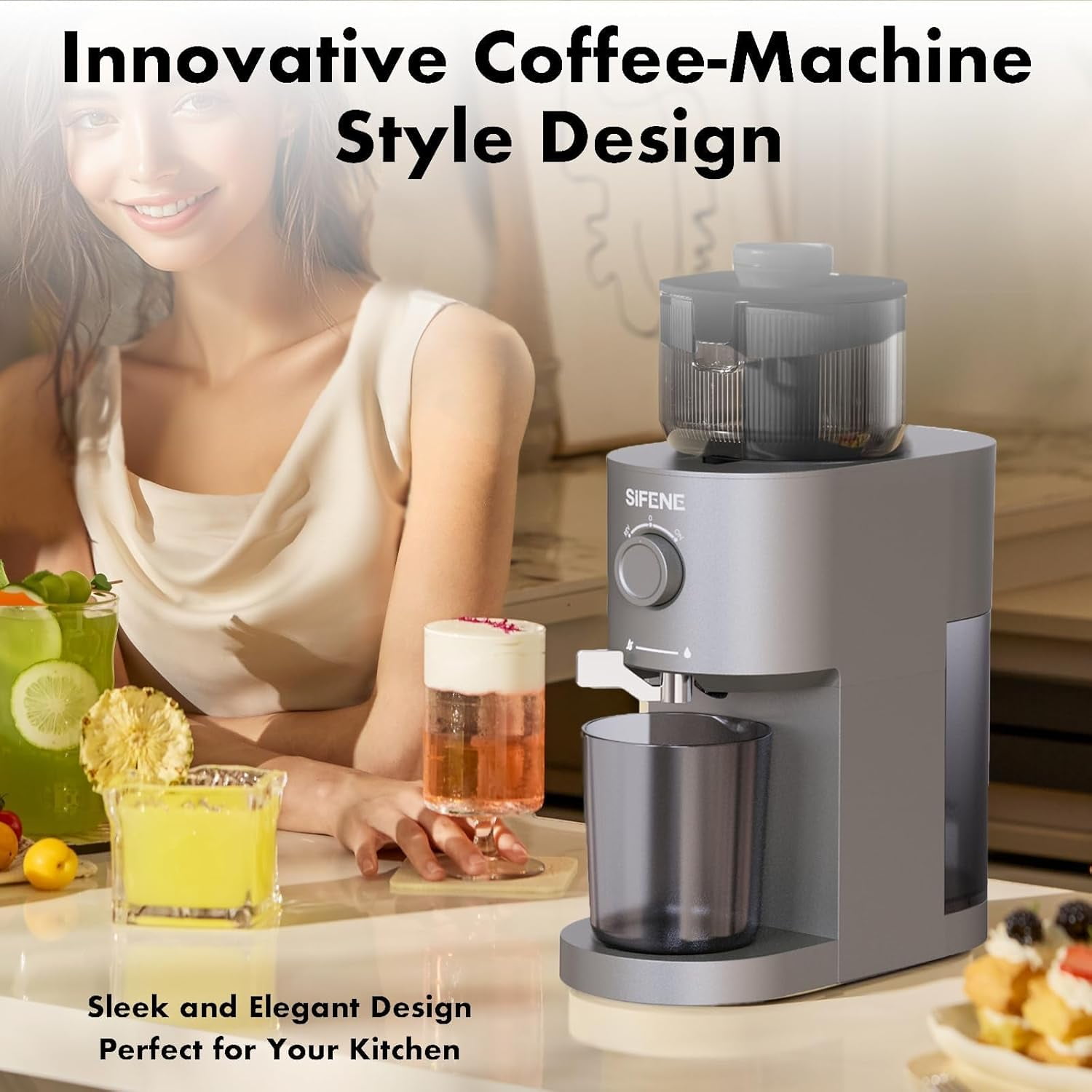 Cold Press Juicer Machine, SIFENE Slow Masticating Juice Extractor with 5.2" Wide Feed Chute (Some Fruits Require Cutting/Pitting), BPA-Free, Quiet Operation, Easy Clean, High Juice Yield, Juicer for