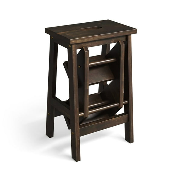 Resenkose Folding Stool, Step Ladder,3-in-1 Rubber Wood Step Stool with Convenient Handle-Brown