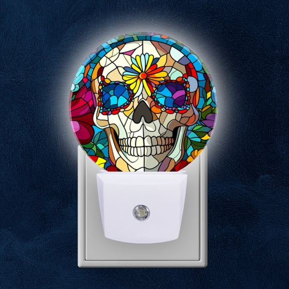 Night Light Plug into Wall,Dusk to Dawn Sensor Auto-On/Off for Bathroom, Hallway,Kids Room-Skull Surrounded By Flowers
