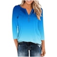 thumbnail image 6 of ZUKMRJPC Women's Casual 3/4 Sleeve T Shirts Gradient Color Button V Neck Tunic Shirts Loose Fit Comfortable Cotton Basic Tee Tops, 6 of 9