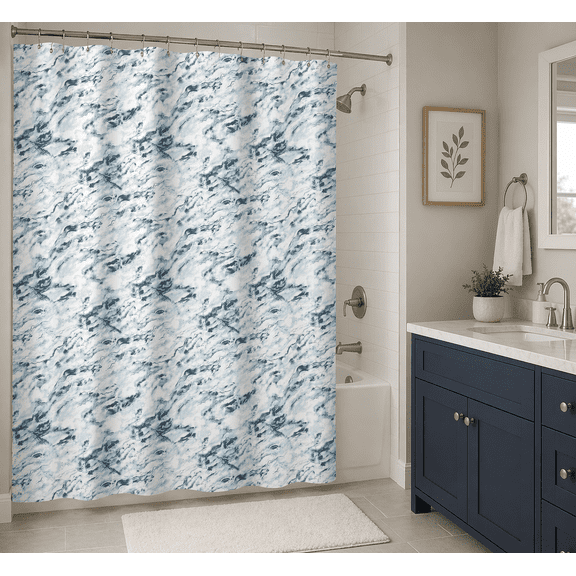 Serafina Home Decor Blue, Grey And White Marble Shower Curtain For The Bathroom, 70" x 72"