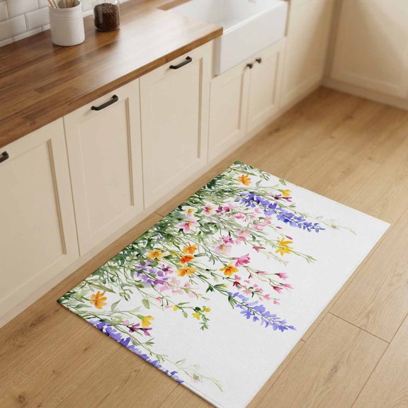 2x3ft Rectangle Rug,Spring Pastoral Watercolor Flower Washable Area Rugs Non-Slip Accent Rug Hanging Leaves Plant White Soft Circle Carpet for Living Room Bedroom Home Office Decor