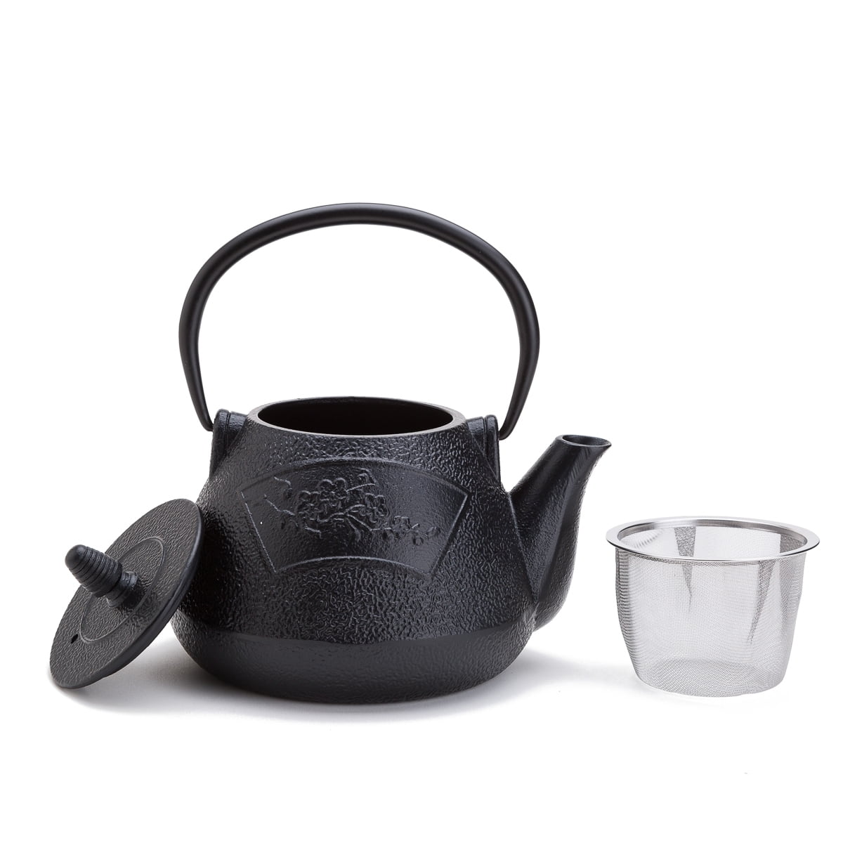 THY COLLECTIBLES Black Cast Iron Tea Set Teapot Tetsubin, Leaf Pattern