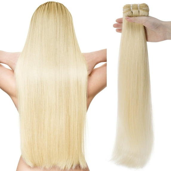 SEGO Platinum Blonde Bundle Straight Remy Human Hair Weft Sew in Hair Extensions for Women Brazilian Hair Weave Double Weft 7A Thick Soft Hand Tied Hair Weave