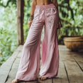 thumbnail image 2 of yunLCZ Women's Wide Leg Pants Holiday Style Retro Linen Floral Ethnic Print Casual Pants For Women – Comfortable Relaxed Fit Perfect For Summer Beach And Vacation Wear Business Work Casual Pants, 2 of 4