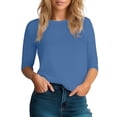 thumbnail image 2 of Lixiuxyad 17/5000 Women's Fashion Casual Solid Color Round Neck Point Sleeve Top T Shirt Womens Summer T Shirts,Blue L, 2 of 4
