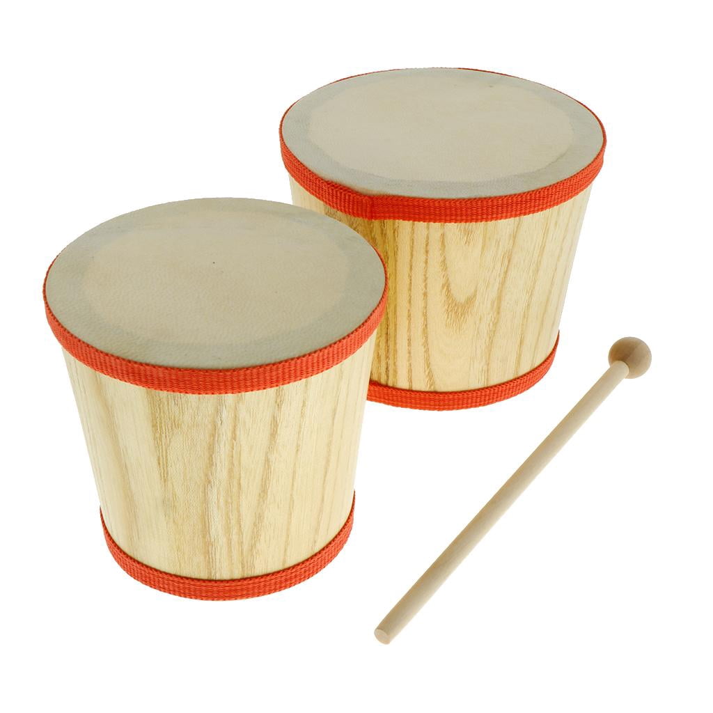 LeeQinersw Polished Wood Bongo Drum Dia. 4inch 5inch Mini Percussion Instrument with Drum