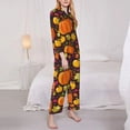 thumbnail image 3 of Salouo Autumn Harvest Pumpkin Joy Pattern Women's Pajamas Set Long Sleeve Button Down Sleepwear Soft Pj Lounge Sets for women 2 Piece Pjs Set with Long Pants-Small, 3 of 7