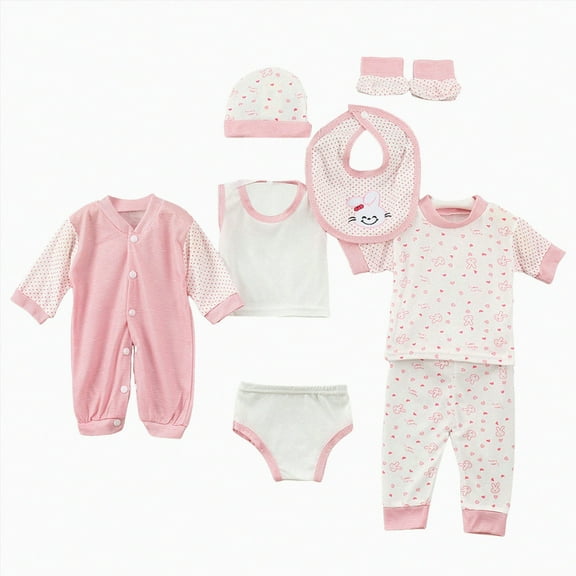 XZNPDUCQ Baby Girl Boy Clothes Set +Bib+Sock Set Tops+Hat+Pants Girl Boy Baby 8Pcs Outfits Boy Shoes+Romper Girl Boy to 0-3 Months Gifts Set