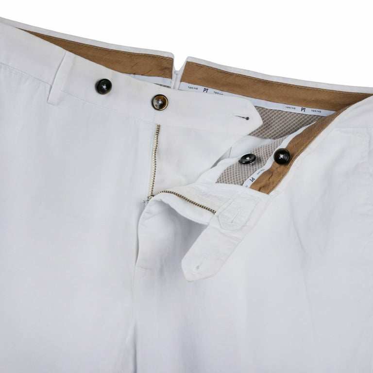 PT Torino Men's White Slim Fit Cotton and Linen Trousers Pants & Capri - 50