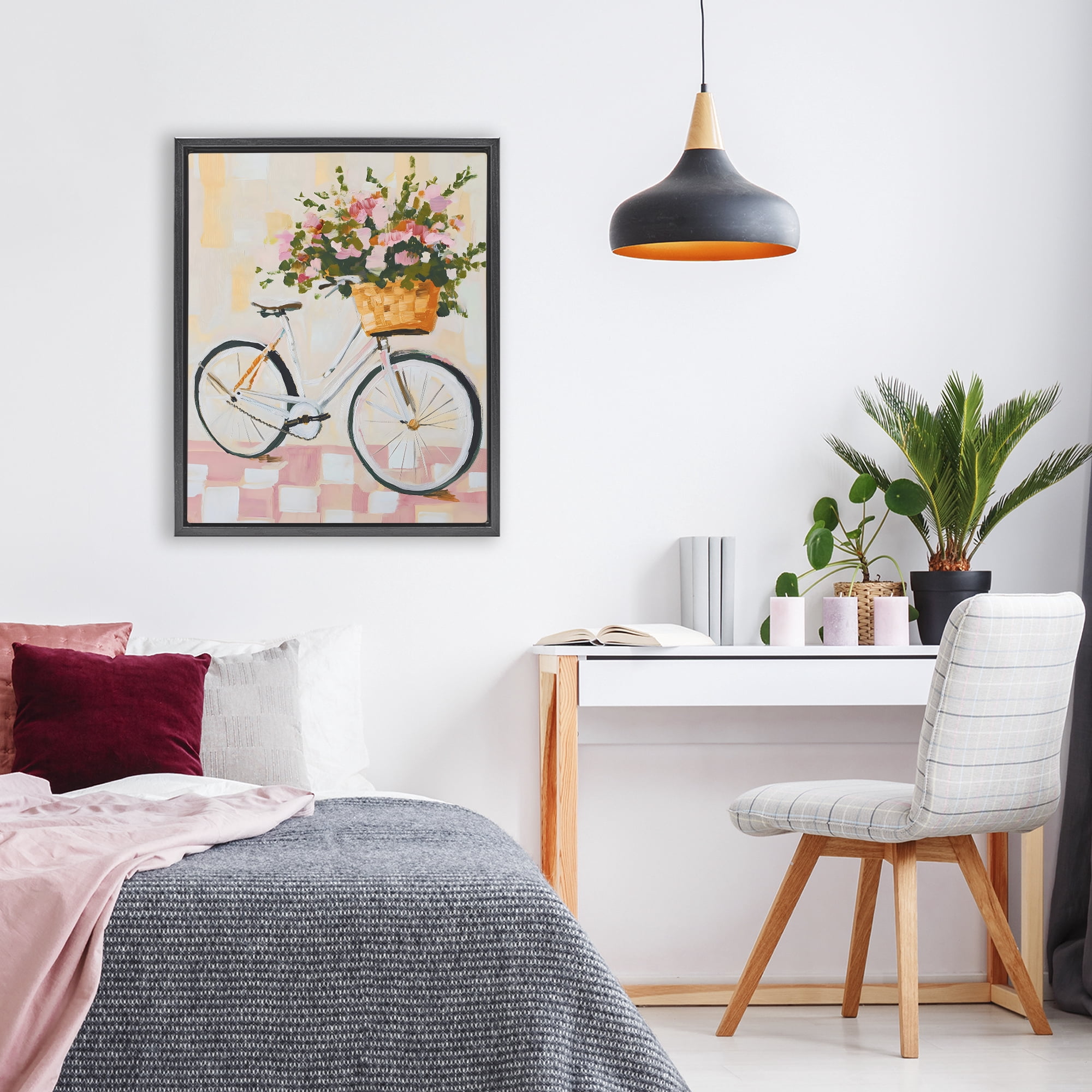 Stupell Industries Blooming Bicycle Basket Black Framed Floater Canvas Wall Art, design by The Prints Vibe