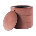 thumbnail image 2 of HomePop Round Storage Ottoman, Blush Velvet, 2 of 9