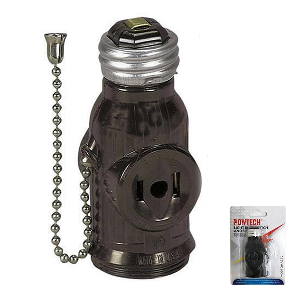 Light Bulb Socket Adapter Pull Chain Control Switch Two Outlet Power