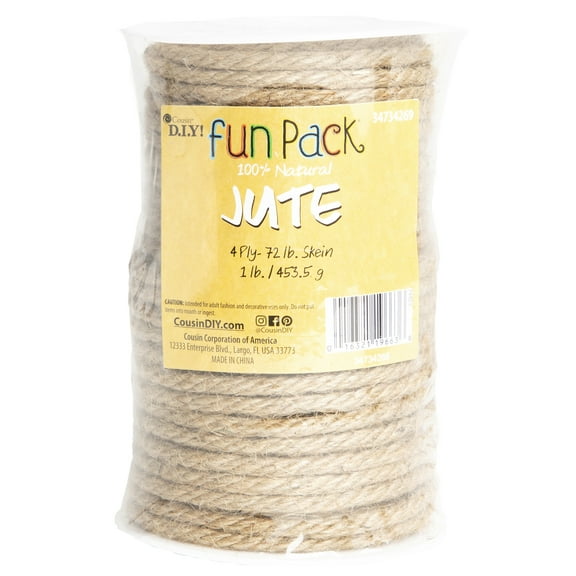 CousinDIY Jute Cord 4ply 72lbs-Natural (Approx. .25")