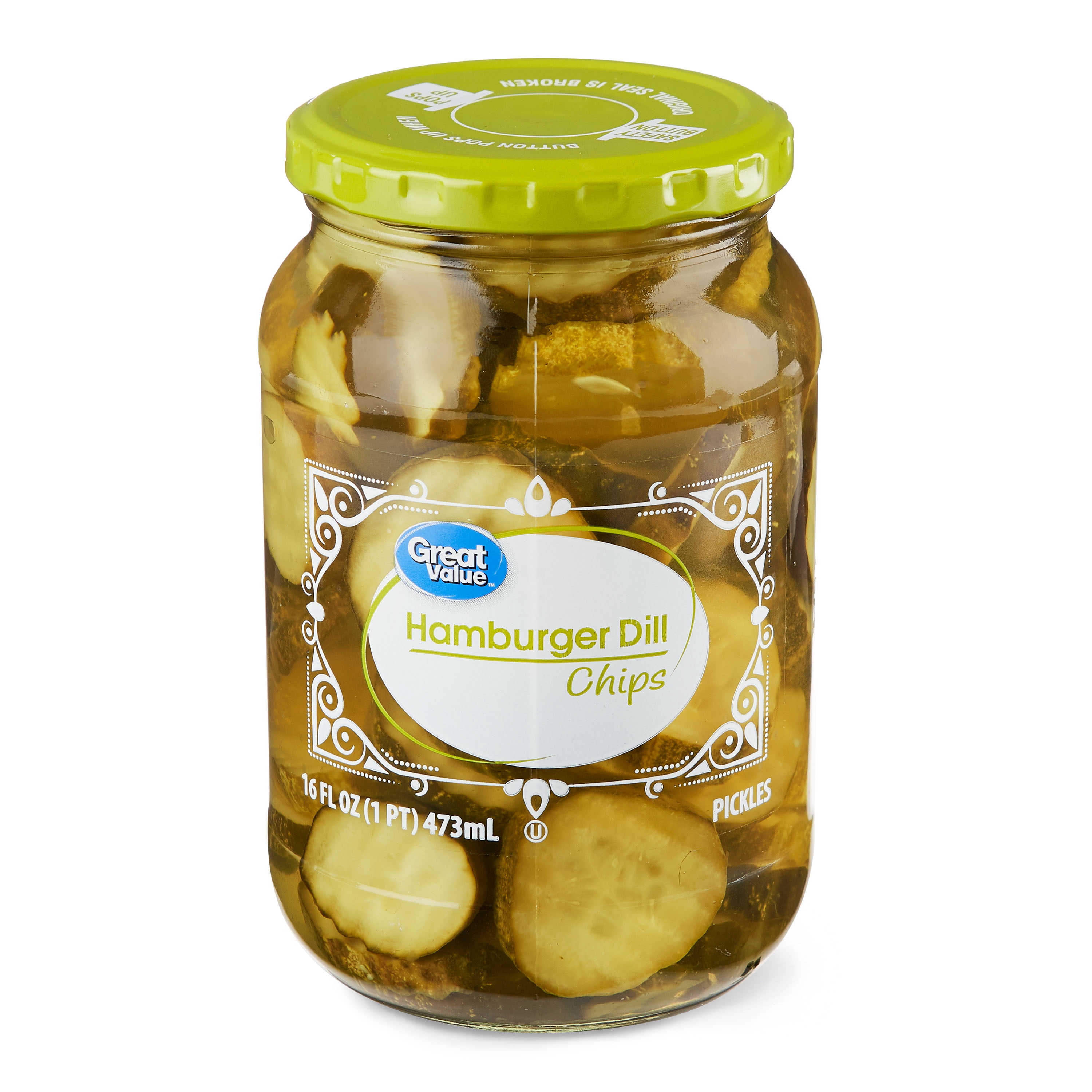 Great Value Hamburger Dill Chip Pickles, 16 fl oz