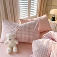 thumbnail image 6 of 3 Pieces Boho Pink Plaid Bedding Set Pink Grid Duvet Cover with Zipper Ties 100% Washed Microfiber Bedding Set Luxury Soft Breathable Durable,King Size, 6 of 6