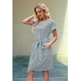 thumbnail image 2 of Women'S Summer Striped Short Sleeve T Shirt Dress Casual Tie Waist with Pockets Black XL, 2 of 7