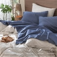 thumbnail image 6 of MooMee 100% Washed Cotton Sheet Set King Linen Like Textured Breathable Durable Soft Comfy 4pcs (Denim Blue), 6 of 6