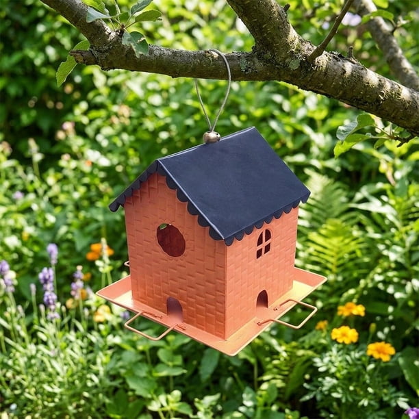 Comedero para pájaros colgante de gran capacidad para exteriores, regalo ideal para amantes de las aves, de metal. Naranja