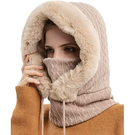 

PIKADINGNIS Women Knit Beanie Skull Hat Fuzzy Plush Lined Ski Warm Cap Scarf Mask One Piece