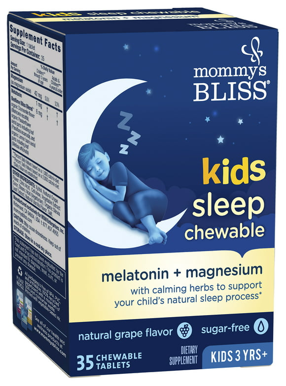 Mommy's Bliss Kids Sleep Chewable, Grape, Dietary Supplement, Contains Melatonin, Magnesium & Calming Herbs, 35 Count