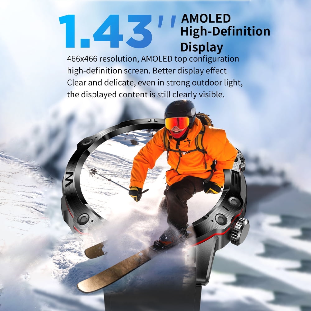 YOUJI ET482 Smartwatch – Smart Outdoor Sports Watch with 1.43" HD Display, Bluetooth Calling & Body Temperature Sensor.