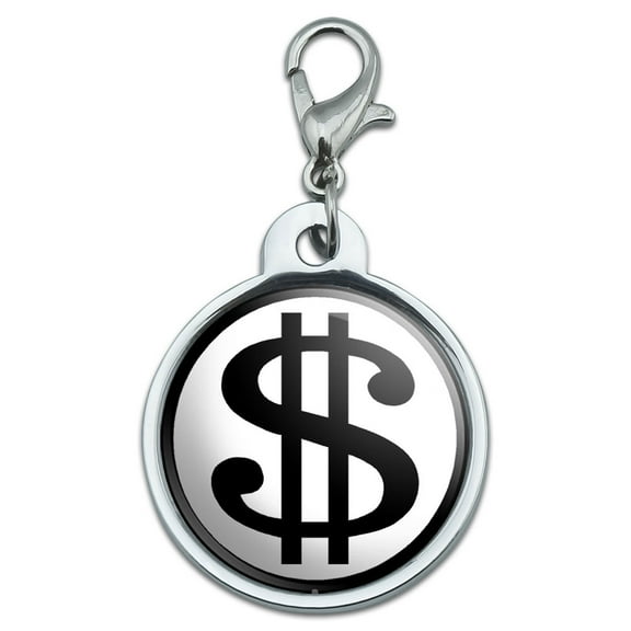 Dollar Sign White and Black Small Metal ID Pet Dog Tag
