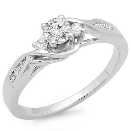 Dazzlingrock Collection 0.50 Carat (ctw) 14k Round Diamond Ladies Crossover Swirl 3 Stone Bridal Engagement Ring 1/2 CT, White Gold, Size 7