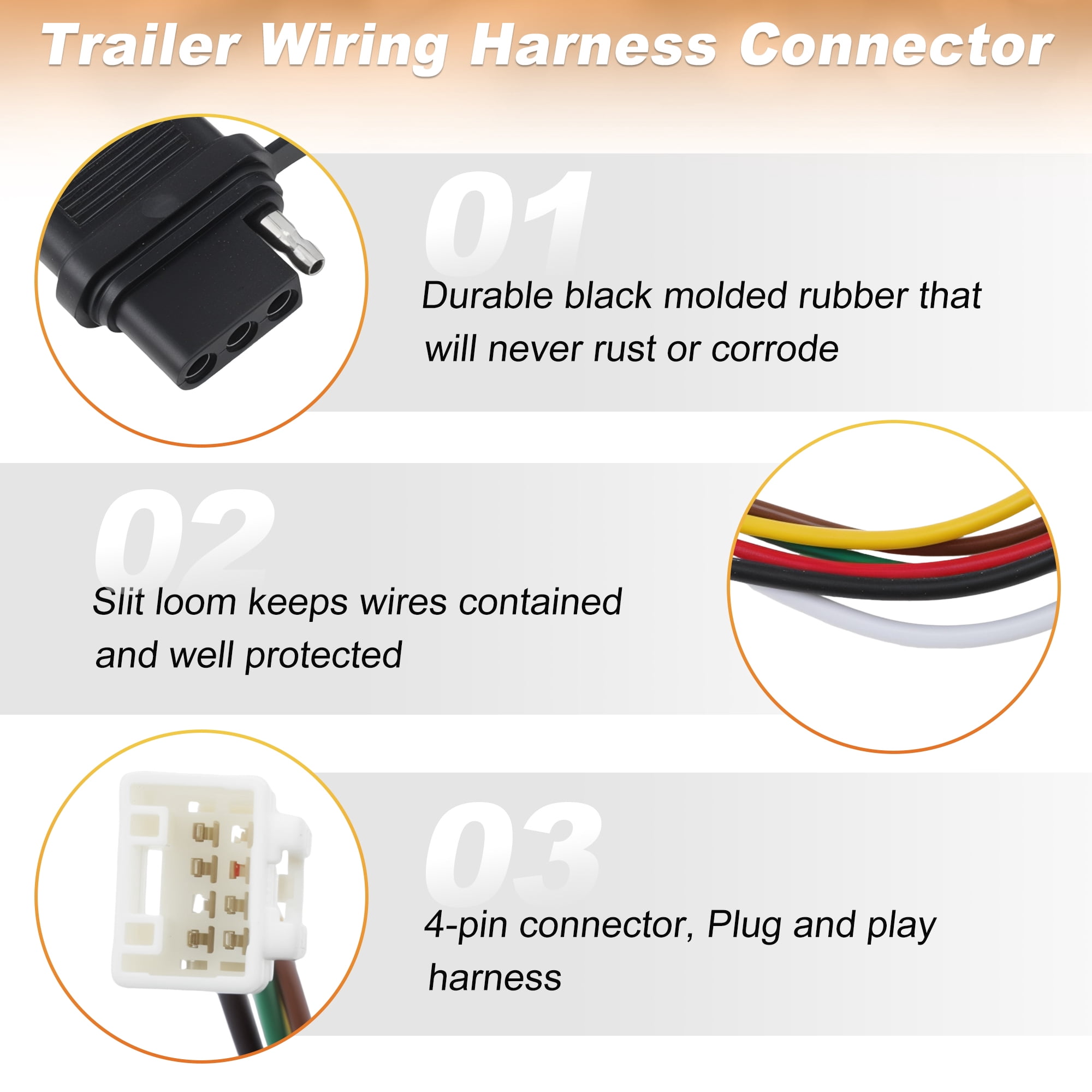 Unique Bargains 4-Pin Trailer Wiring Harness for Toyota Sienna 2021 2022 2023 2024