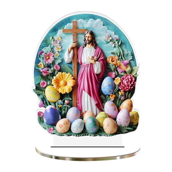 Easter Tabletop Ornaments 2D Acrylic, "He is Risen" Religious Decor for Spring & Easter Living Room, Holiday Home Decoration