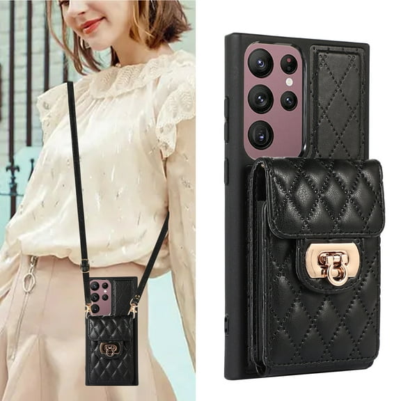 Dteck Crossbody Wallet Phone Case for Samsung Galaxy S25 Ultra 6.9", Multi-function Card Slots Pocket PU Leather Cover Women Men for Samsung S25 Ultra,Black