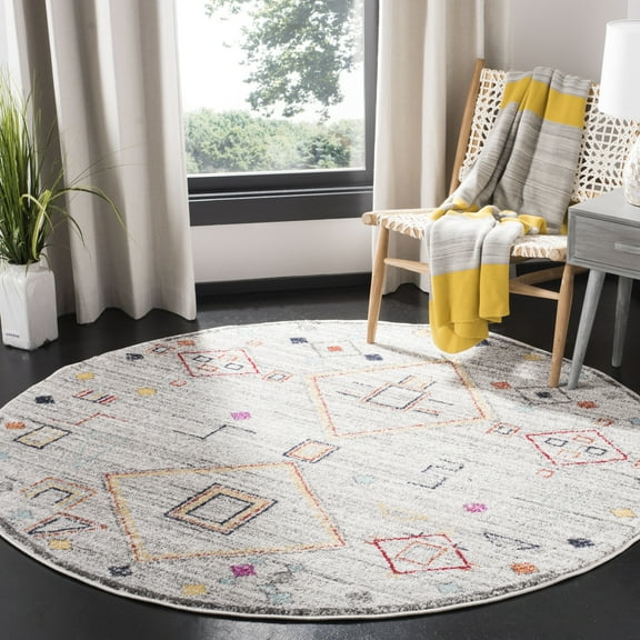 SAFAVIEH Adirondack Lesleigh Geometric Area Rug, Light Grey/Red, 6' x 6' Round