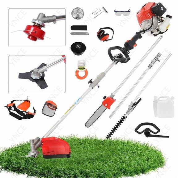 YNCE 5 in 1 Gas Weed Eater, 52cc 2-Cycle Grass Trimmer & Hedge Trimmer, Brush Cutter, Weed Wacker Gas Powe, Pole Saw with Extension Pole, String Trimmer for Home, Garden, Lawn Care