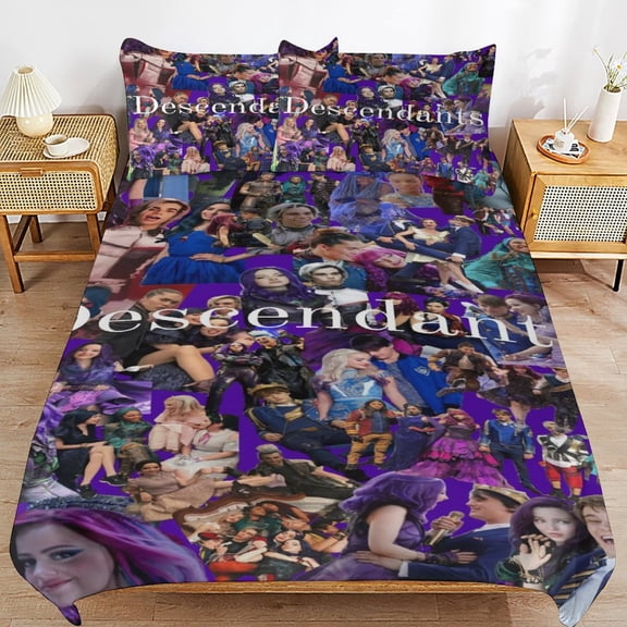 Descendants Duvet Cover 3 Pcs Set Cute Kids Comforter Cover with 2 Pillowcases Luxury Soft Bedding Bedroom Decor for Teens Boys Girls, 86"x70"
